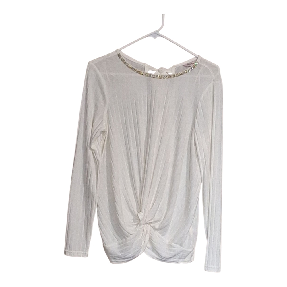 Juicy Couture Cream Long Sleeve Blouse with Beaded Neckline